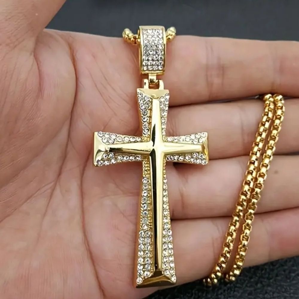 Unisex Golden Cross Pendant Necklace